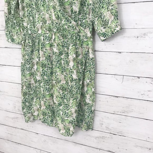 cAbi Green Palm Leaf Print Wrap Mini Rayon Dress - Picture 4 of 7